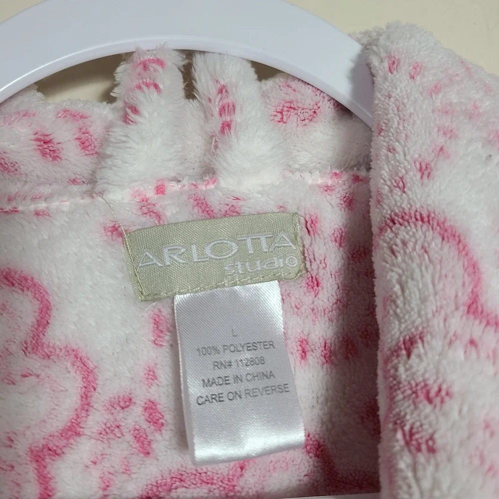 Pink Plush Floral Robe Ruffle‎ Trim L Loungewear Coquette Girly Barbiecore GRWM